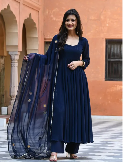 Dark Blue Sequin Suit (Set of 3)