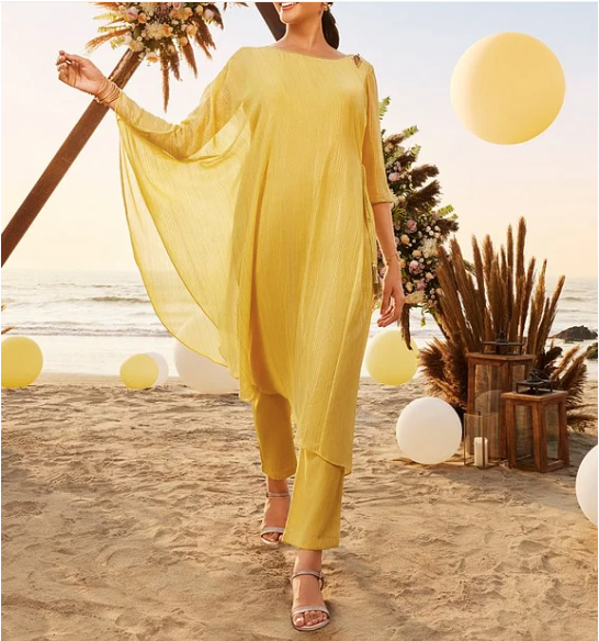 Kurta assymétrique avec partie interne et pantalon